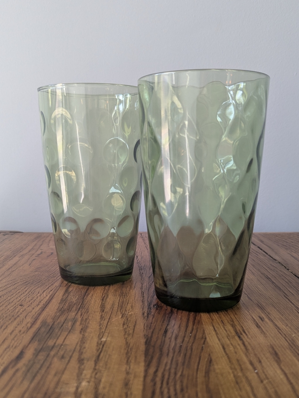 Vintage Hazel Atlas El Dorado 6.5" Iced Tea Glasses Green Dot & Diamond Set of 2
